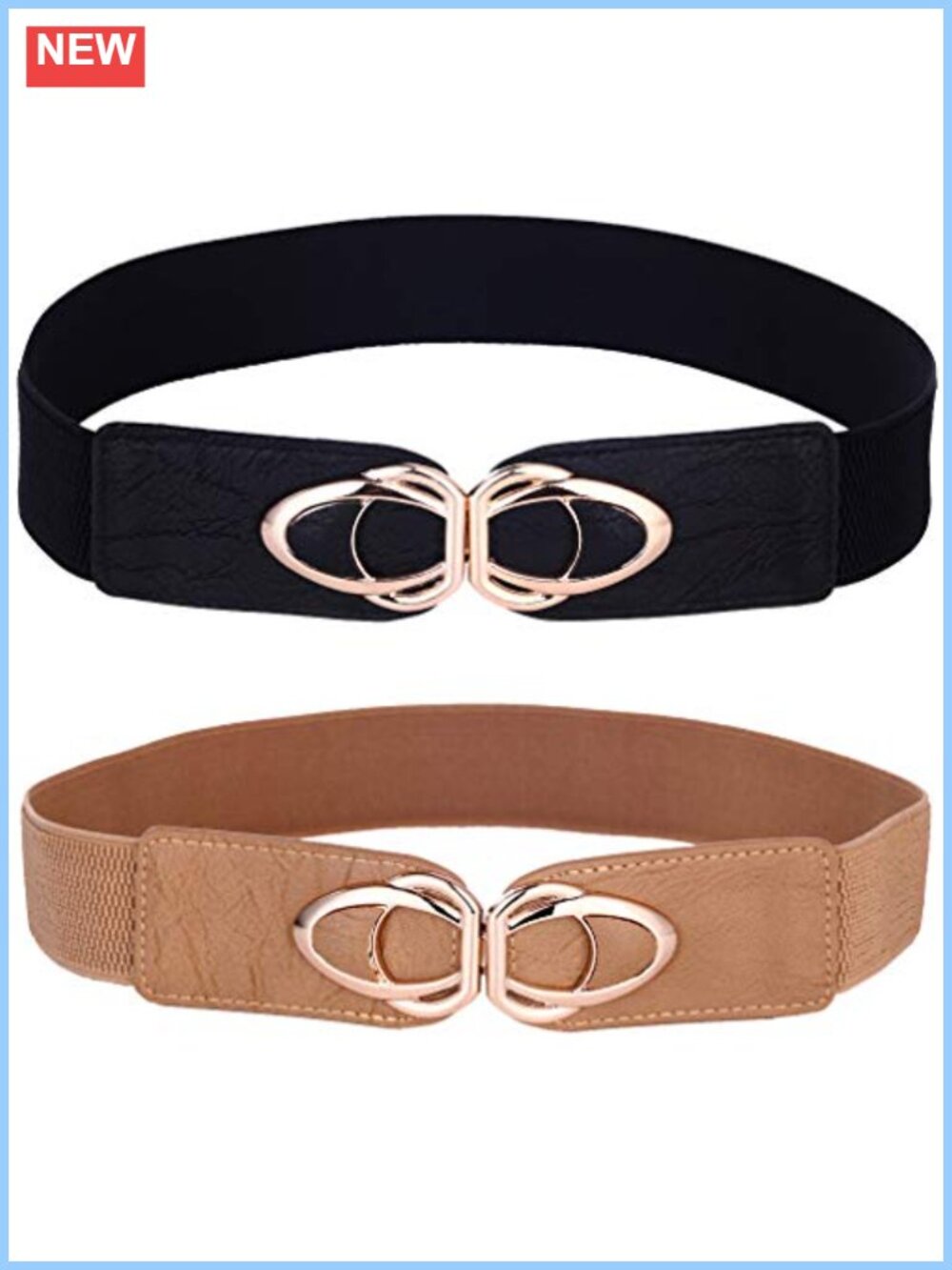 Women's Elastic Stretch Cinch Belt PU Leather Buckle Dress Belt